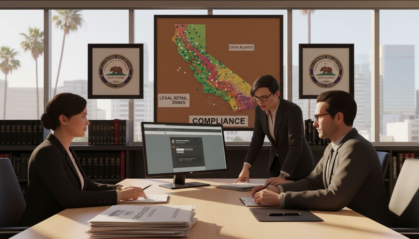 California government office with cannabis regulation papers