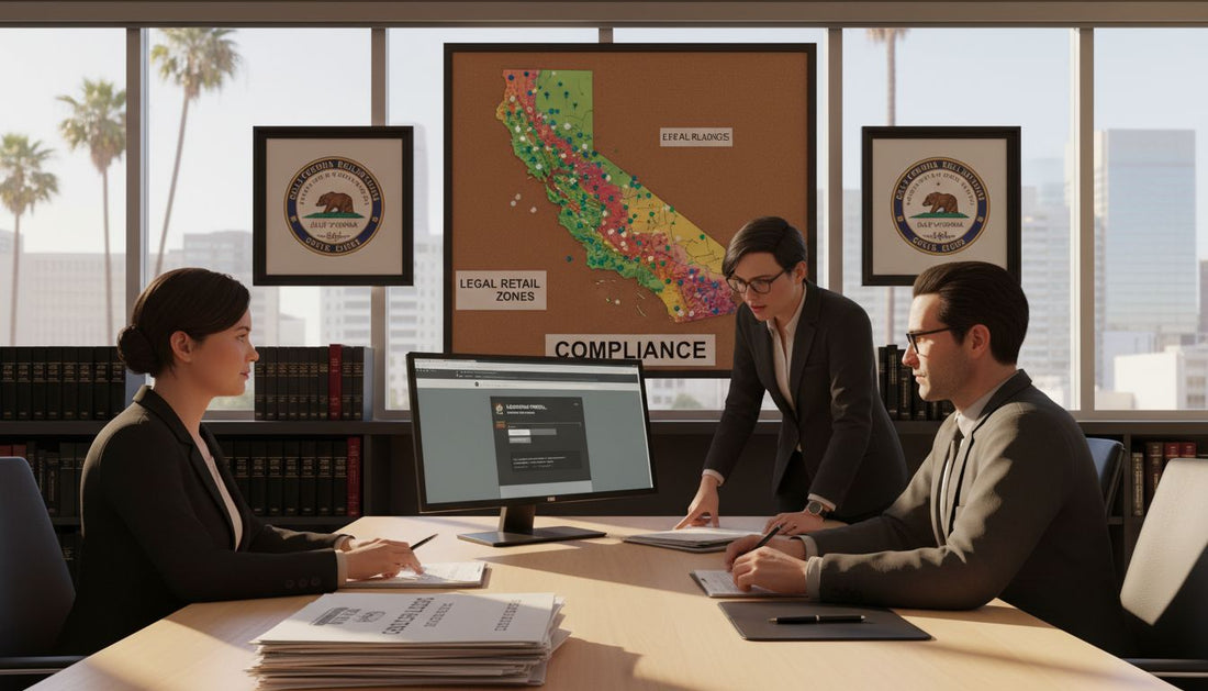 California government office with cannabis regulation papers