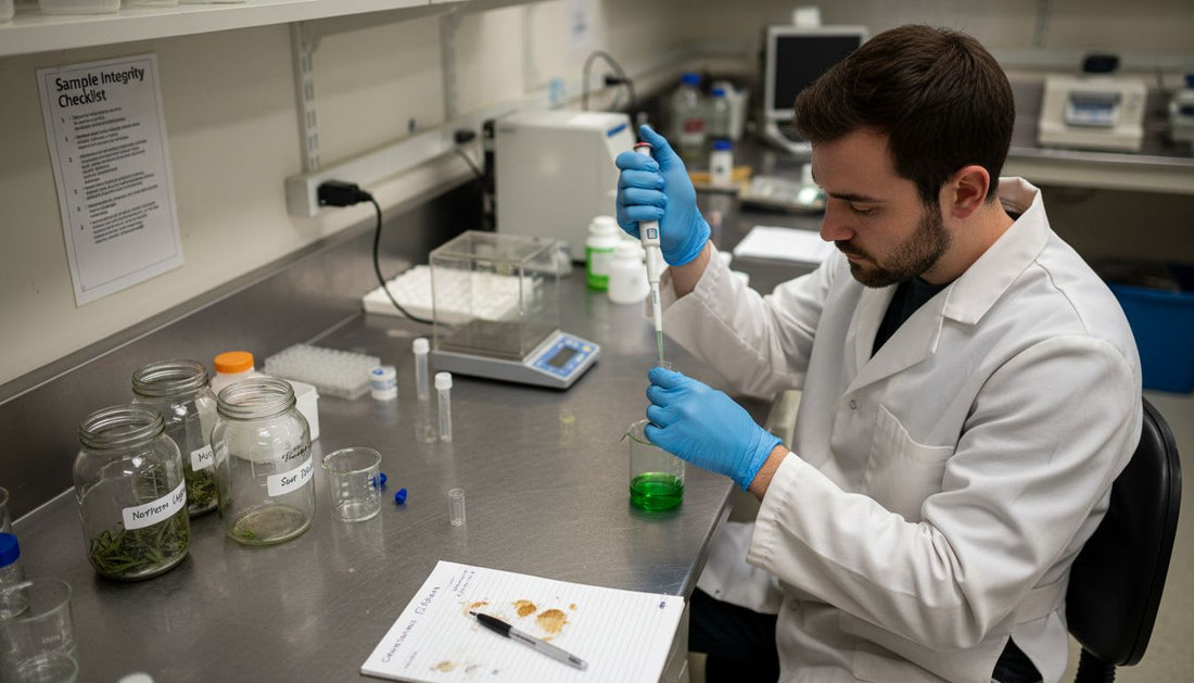 Lab technician preparing cannabis test samples