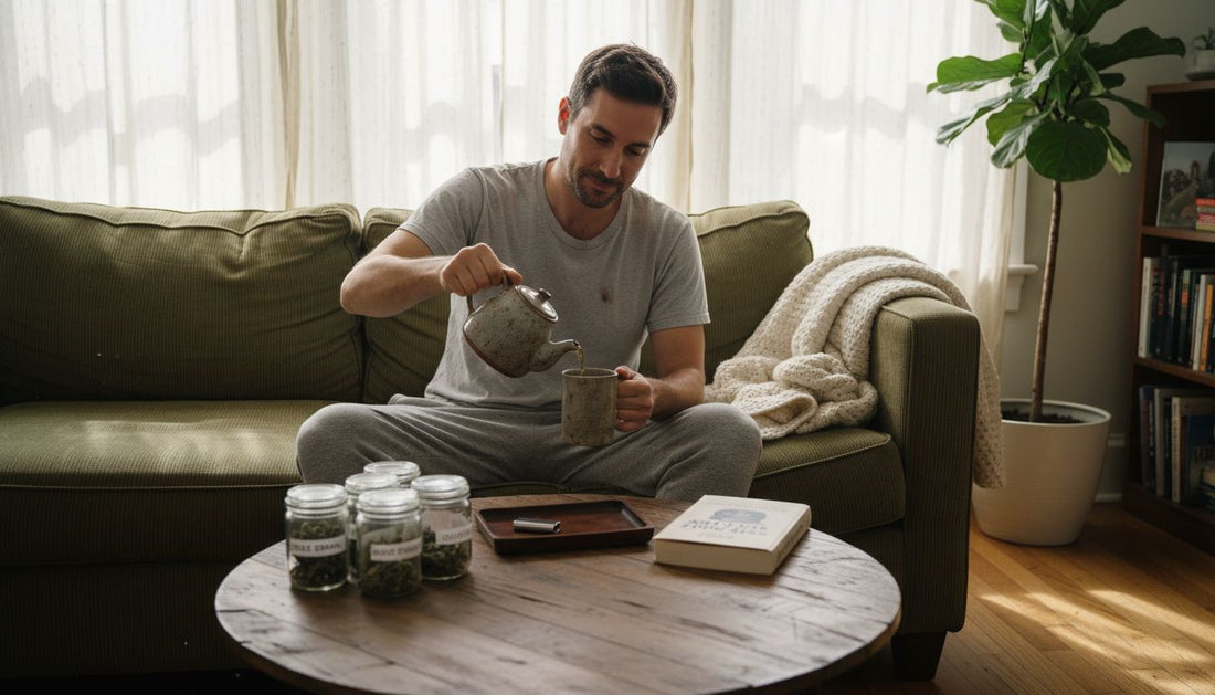 Man enjoying cannabis wellness at home