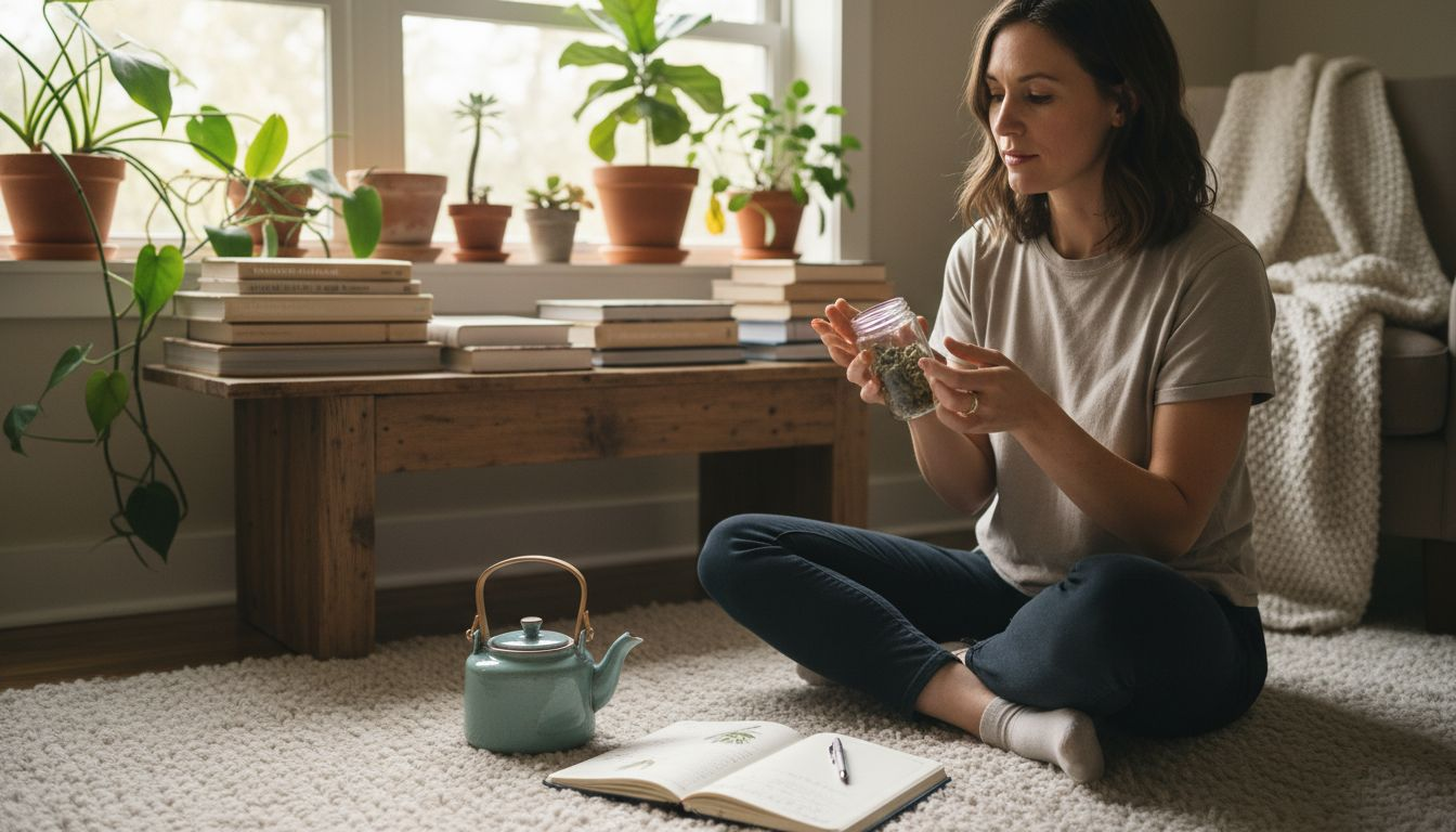 Woman explores cannabis for everyday wellness at home
