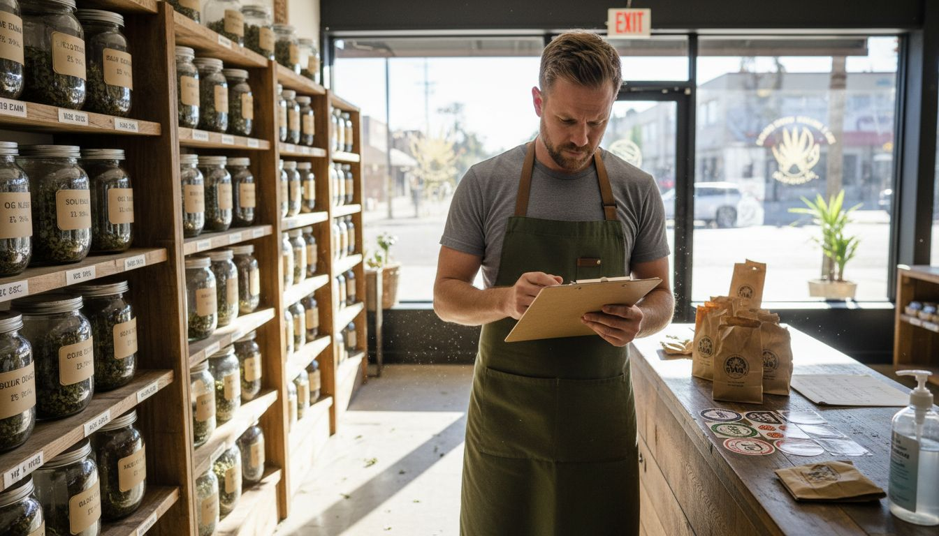 Cannabis dispensary worker in wellness retail