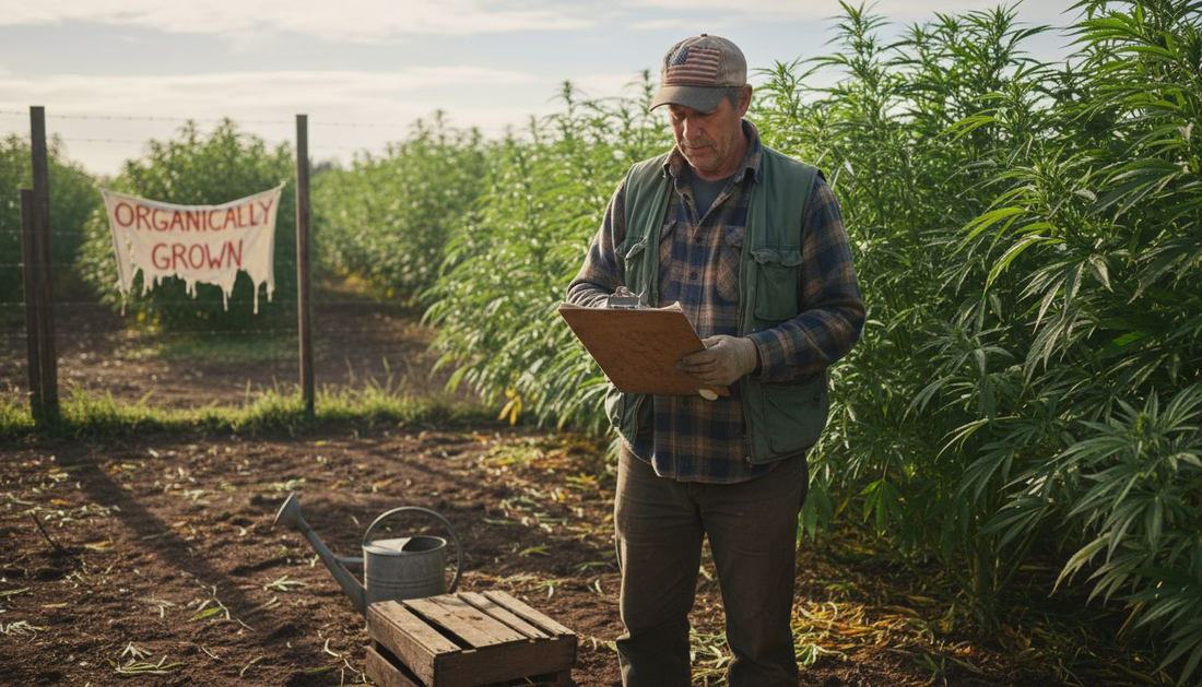 Farm manager inspecting cannabis field