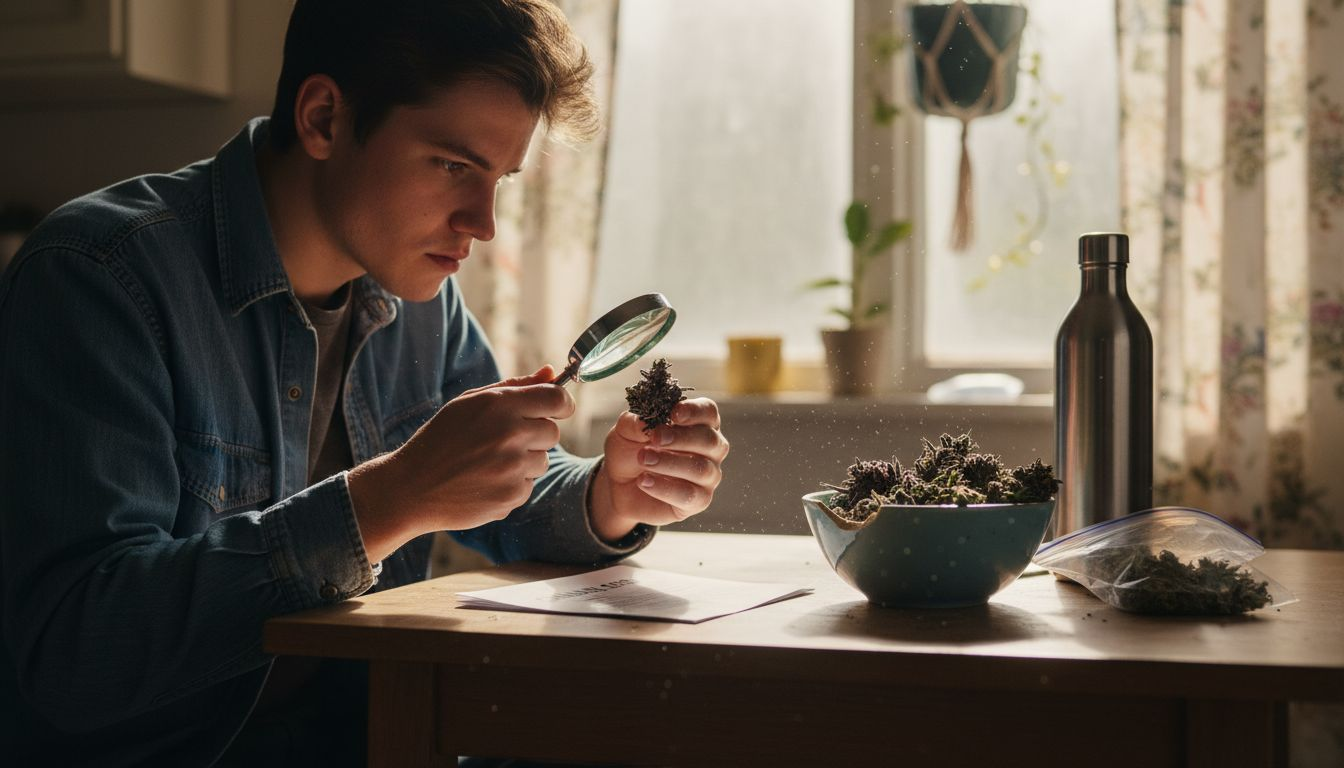 Person inspecting cannabis flower for quality