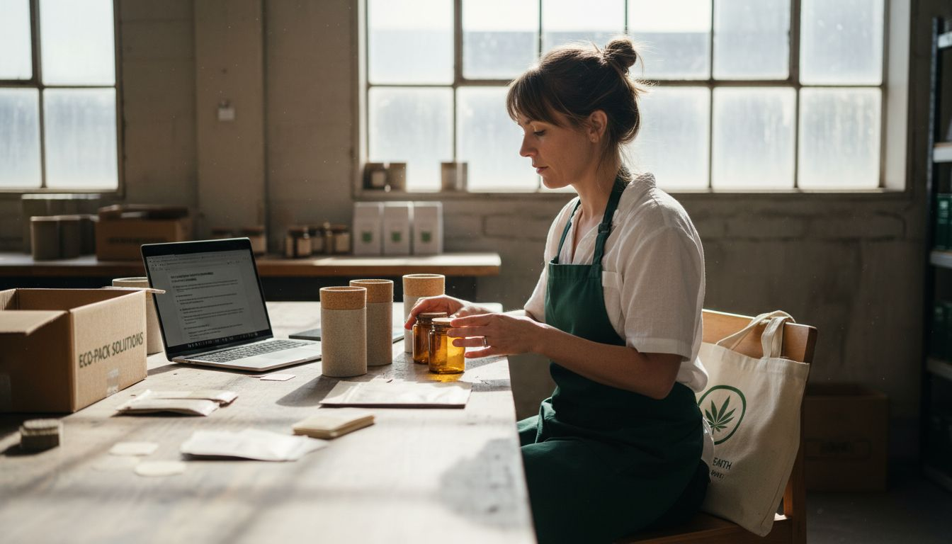 Woman reviews sustainable cannabis packaging options