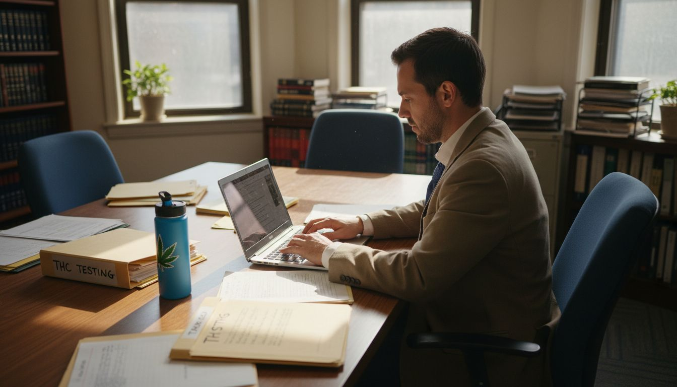 Compliance officer reviewing hemp regulation paperwork