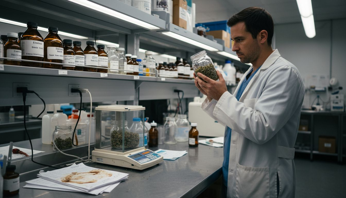 Lab technician handling cannabis extraction process