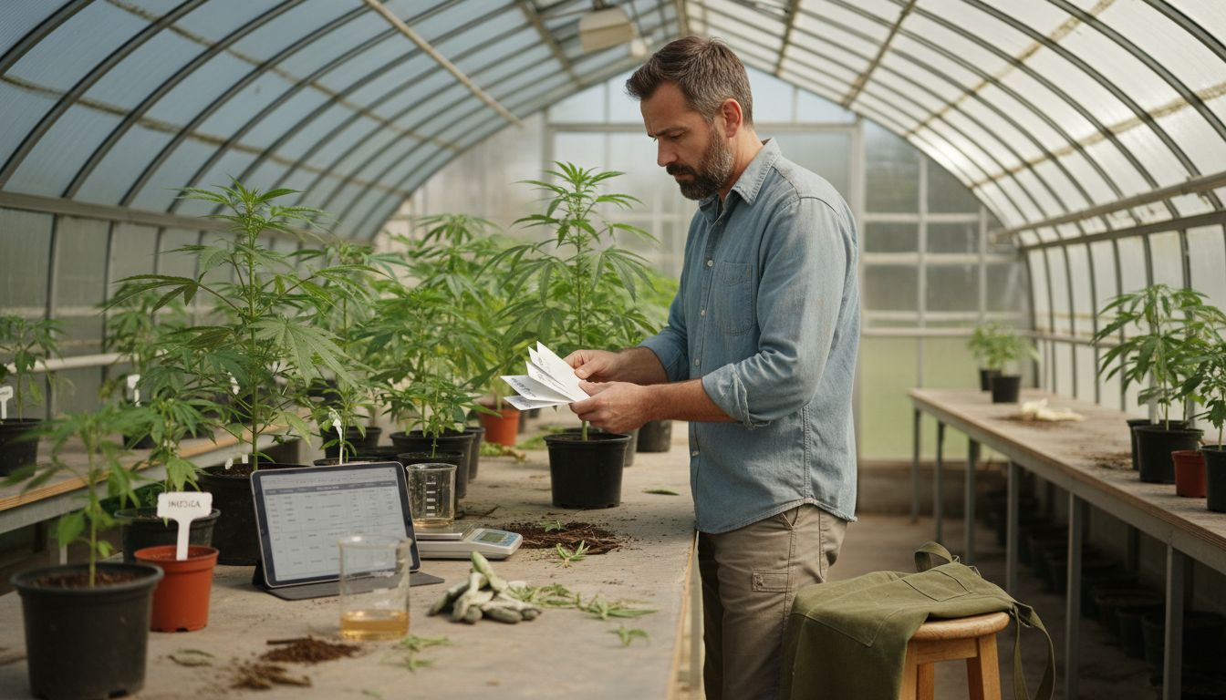 Botanist examining indica, sativa, and hybrid cannabis
