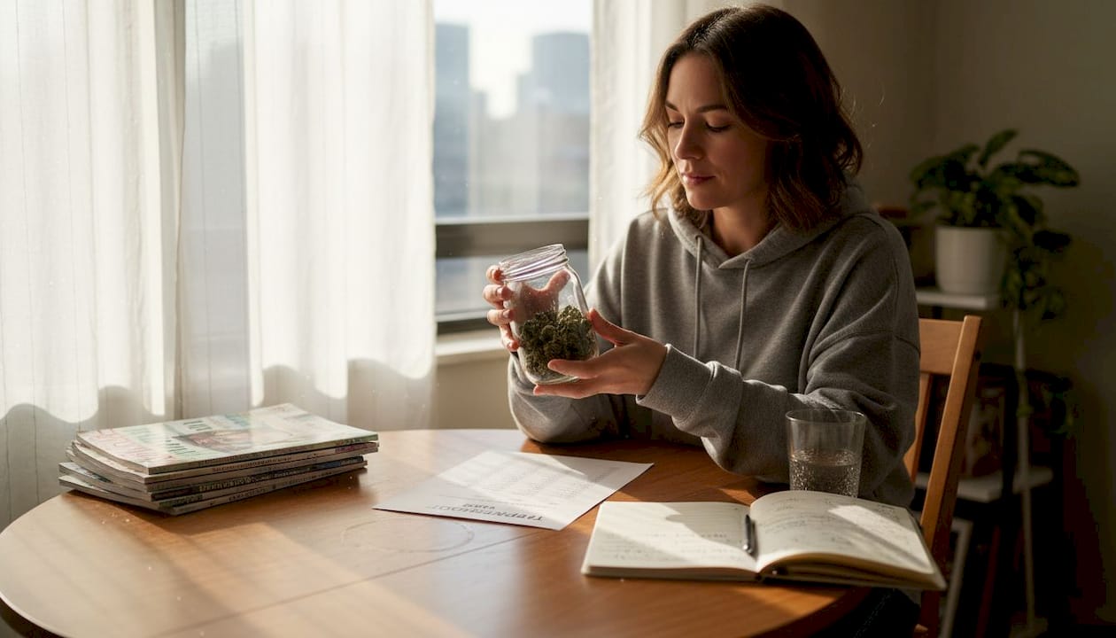 Woman reviews cannabis flower and terpene report