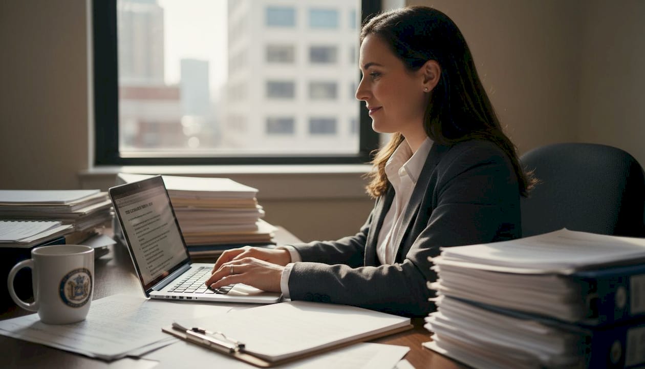 Compliance officer working with legal documents